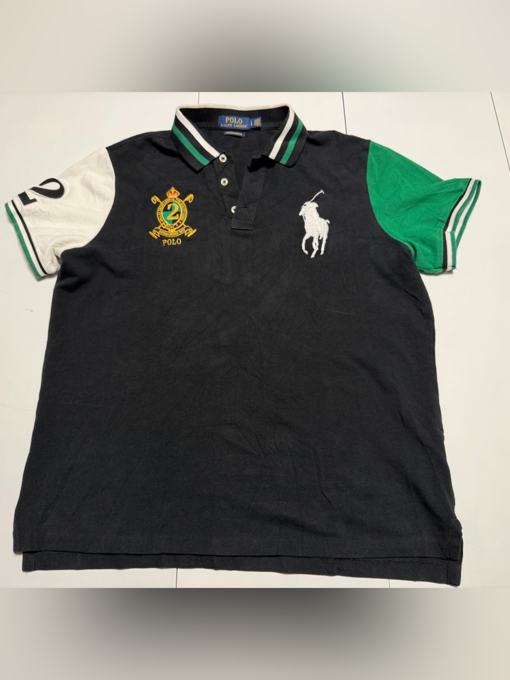 Ralph Lauren Polo Colorblock Crest Short Sleeve Polo - Black / Green / White